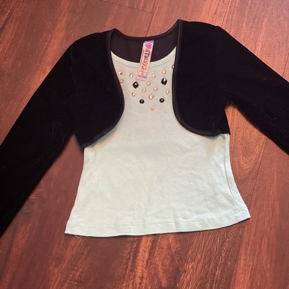 KnitWorks Rhinestone Top w/Attached Velour Shrug - Picture 3 of 4